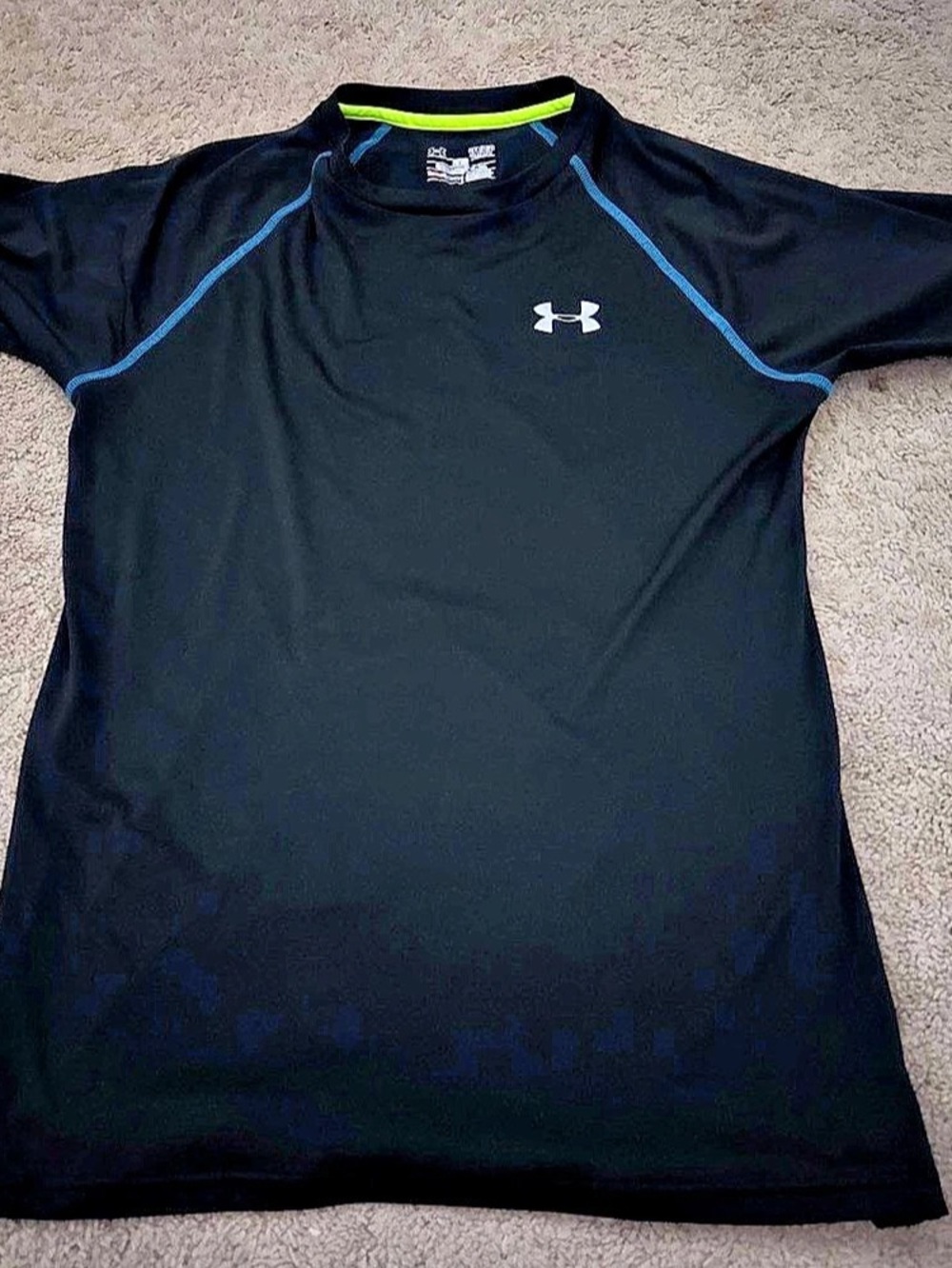 Under Armour HeatGear Fitted Short Sleeve Tee Black & Blue Size Medium
